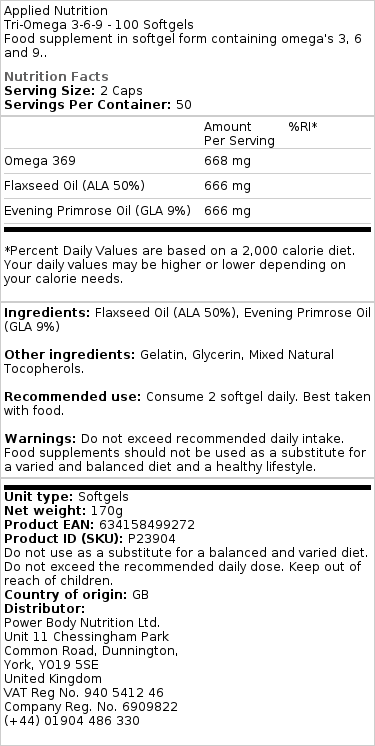 Tri-Omega 3-6-9 - 100 softgels – Image 2