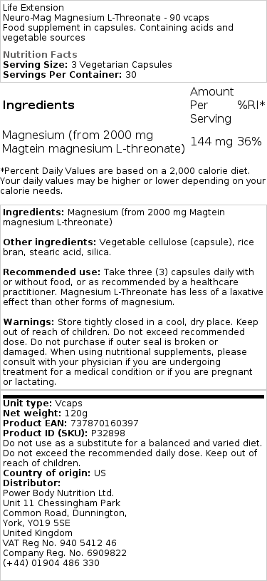 Neuro-Mag Magnésium L-Thréonate - 90 gélules végétales – Image 2