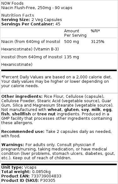 Niacine Flush-Free, 250mg - 90 vcaps – Image 3