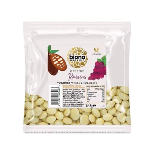 Biona Organic - Yoghurt overtrukne rosiner med hvid chokolade - 60g