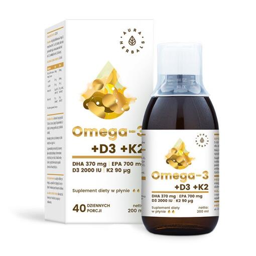 Aura Herbals - AURA HERBALS Omega-3 -370 DHA / 700 EPA + D3 2000 IU + K2 (200 ml / 6