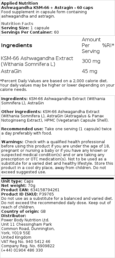 Ashwagandha KSM-66 - 60 caps – Image 2