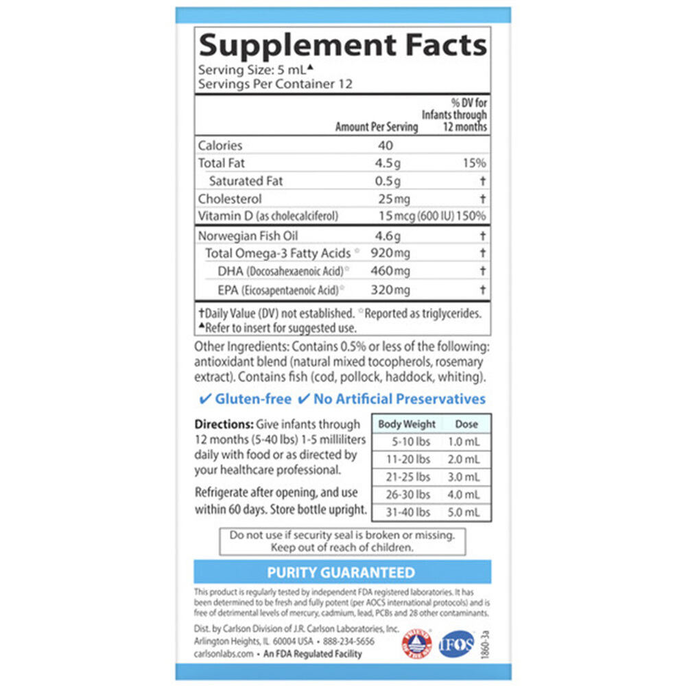 Carlson Labs DHA pour Bébé 920mg 60ml – Image 3