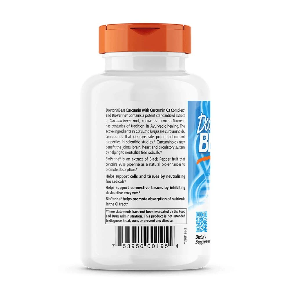 Curcumine à haute absorption provenant de la racine de curcuma avec complexe C3 et BioPerine, 1000mg - 120 comprimés – Image 3
