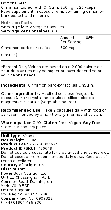 Extrait de cannelle avec CinSulin, 250mg - 120 vcaps – Image 3