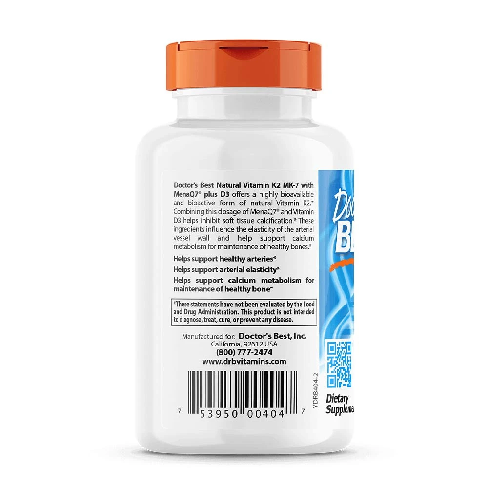 Vitamine K2 MK7 naturelle avec MenaQ7 plus D3, 180mcg - 60 vcaps – Image 5