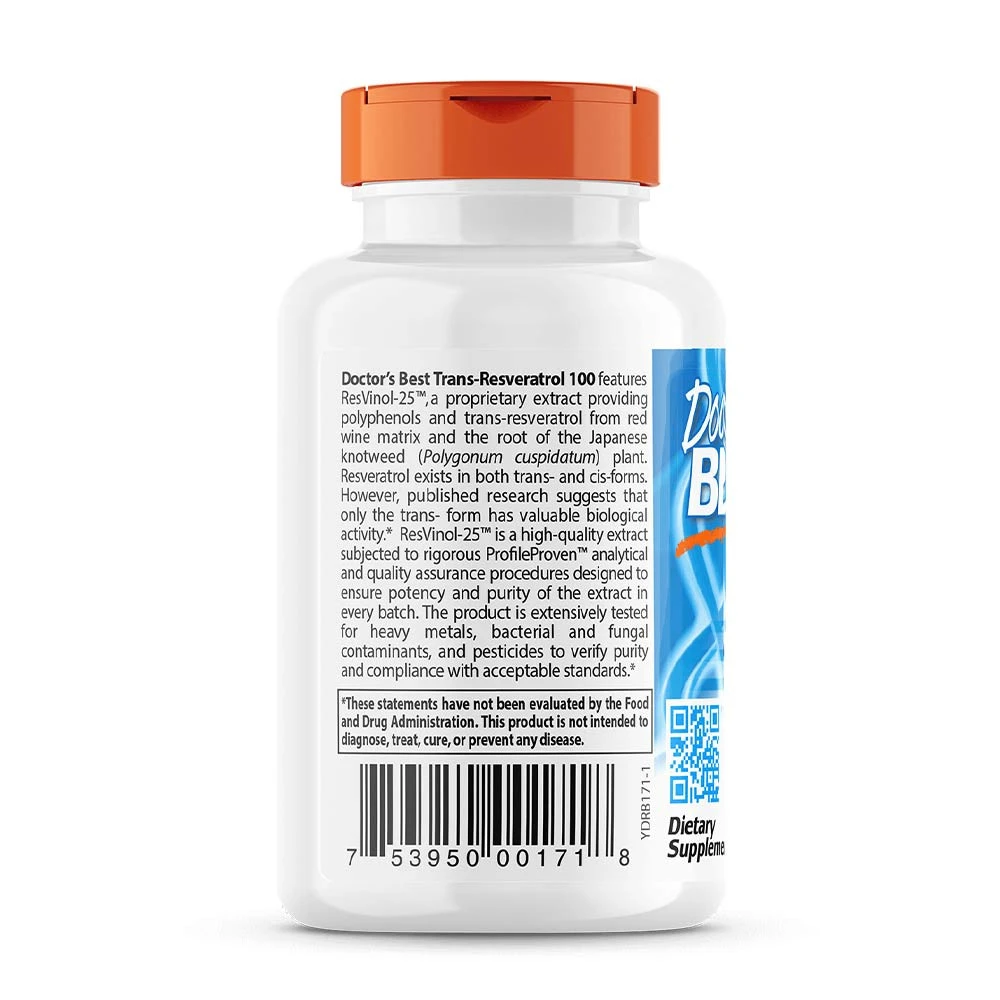 Trans-Resveratrol avec ResVinol-25, 100mg - 60 vcaps – Image 5
