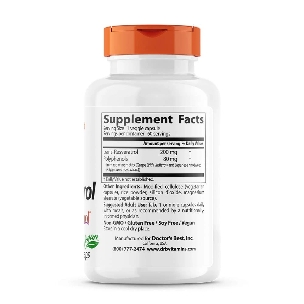 Trans-Resveratrol avec ResVinol-25, 200mg - 60 vcaps – Image 4