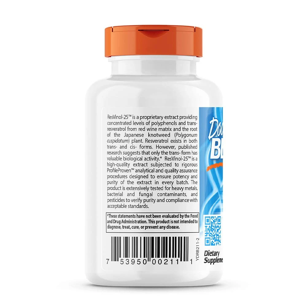 Trans-Resveratrol avec ResVinol-25, 200mg - 60 vcaps – Image 5