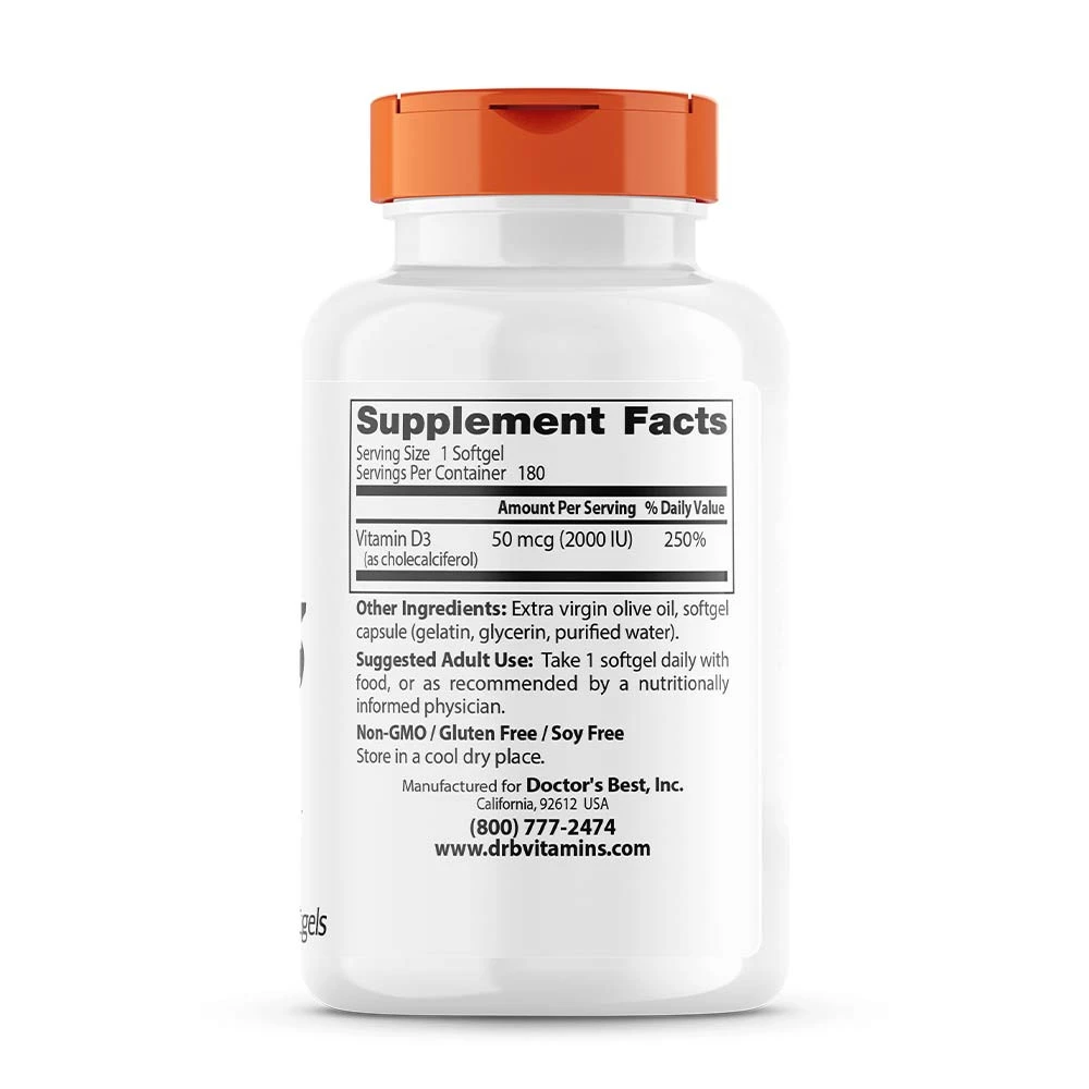 Vitamine D3, 2000 UI - 180 softgels – Image 4