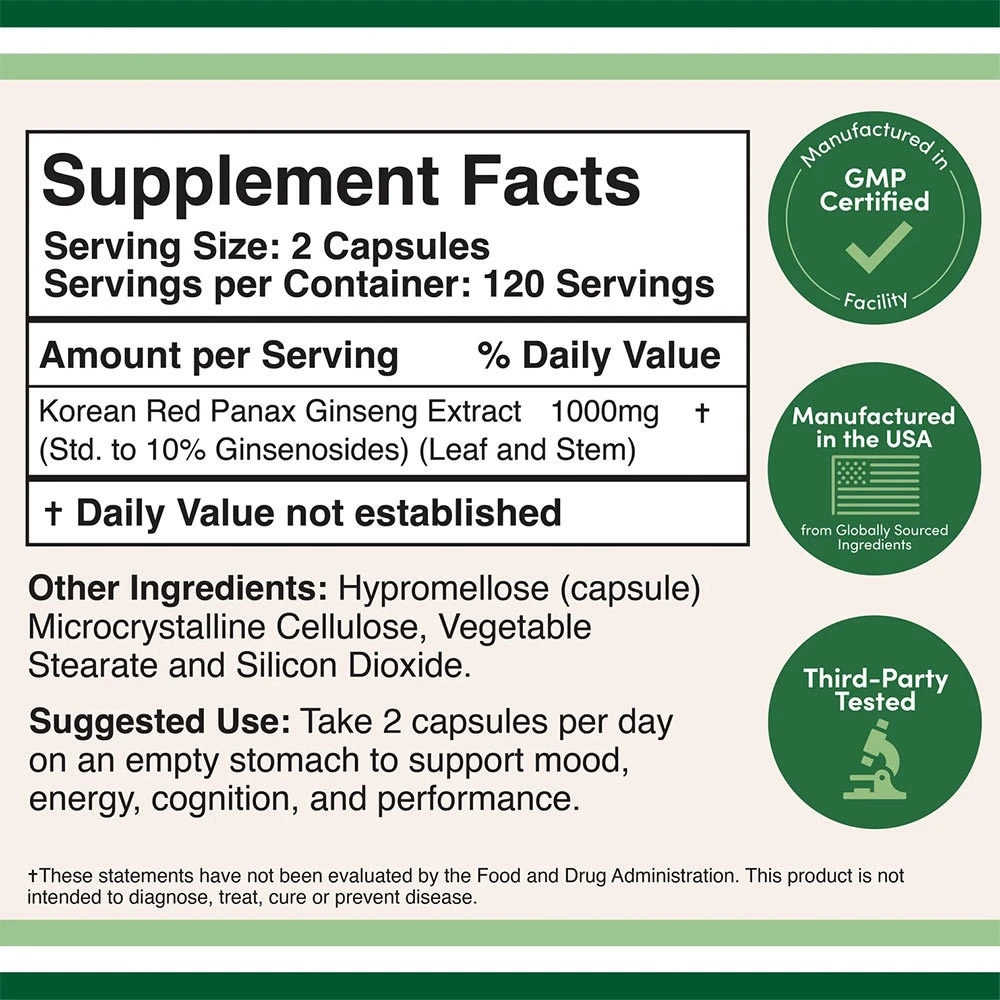 Compléments alimentaires Double Wood Ginseng Panax Coréen (240 capsules) – Image 2