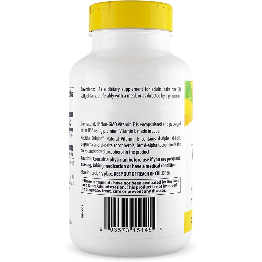 Origines saines Vitamine E naturelle 400 UI 180 capsules molles – Image 4