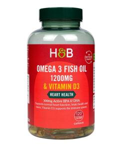 Holland & Barrett - Omega 3 Fish Oil 1200mg & Vitamin D3 - 120 caps