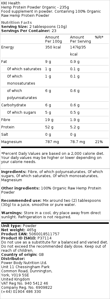 Poudre de protéines de chanvre biologique - 235g – Image 2