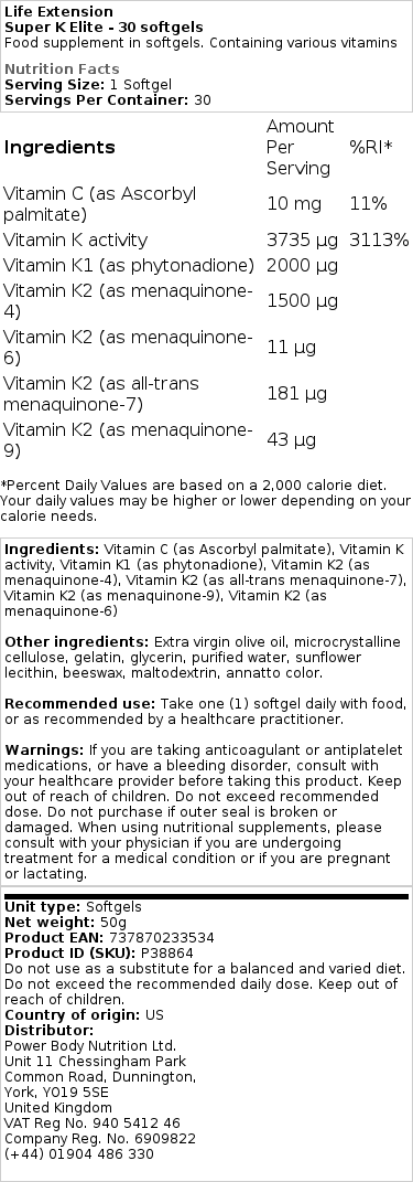 Elite Super K – Complexe de Vitamine K – 30 Capsules Molles – Image 2