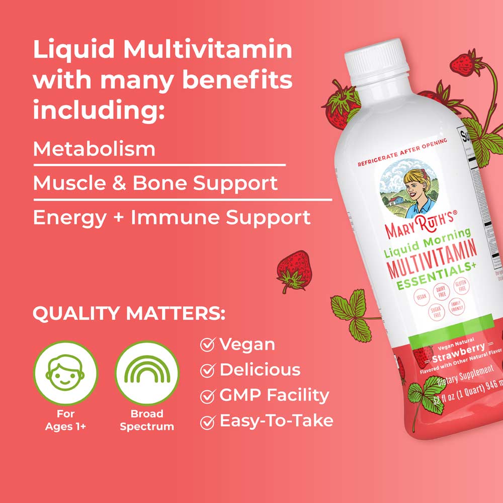 Multivitamines liquides matinales à la fraise de MaryRuth 32oz (946ml) – Image 4