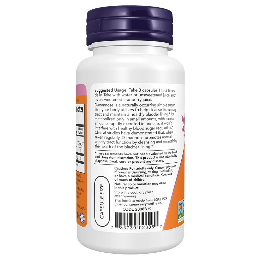NOW Foods - D-Mannose, 500 mg - 60 gélules végétales – Image 3