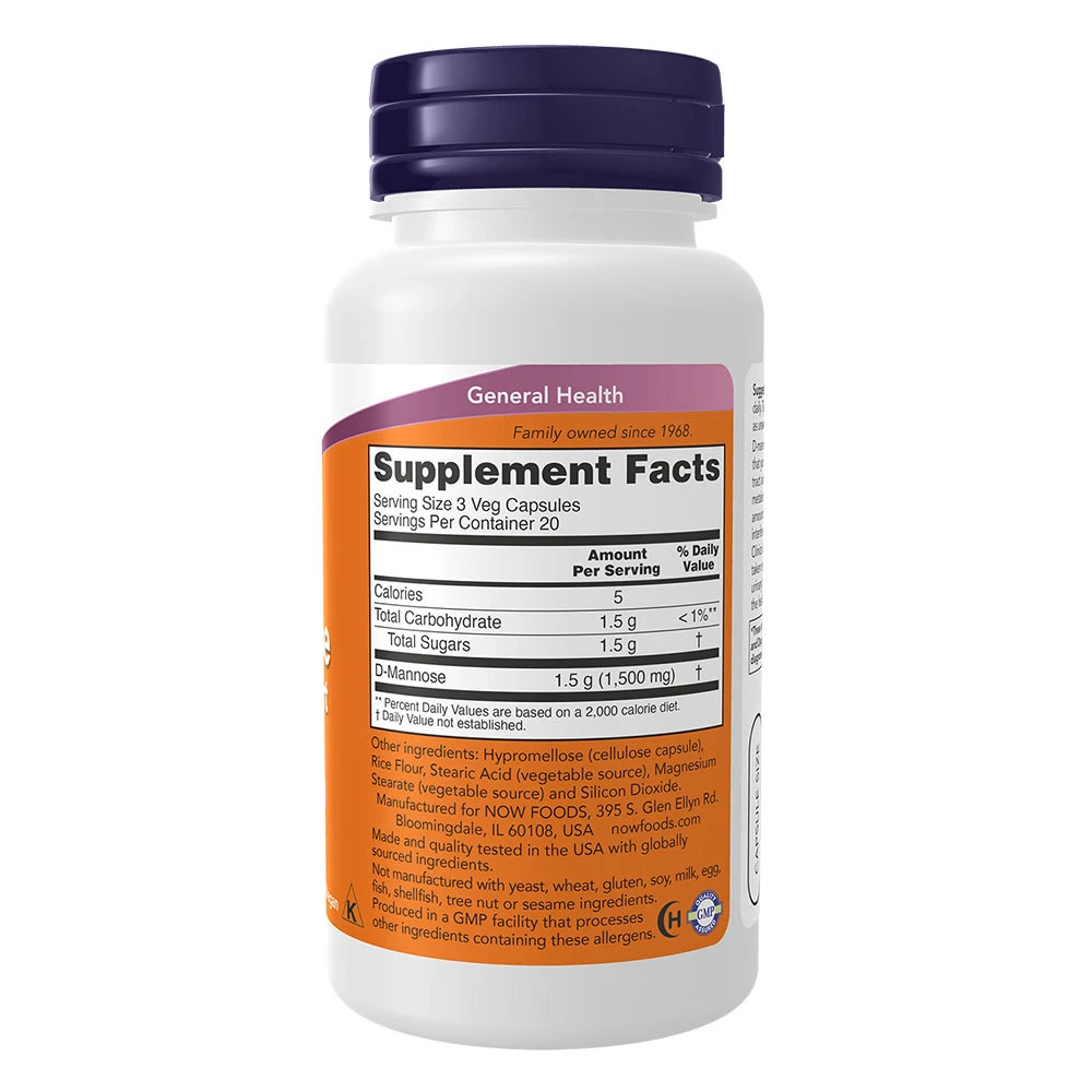 NOW Foods - D-Mannose, 500 mg - 60 gélules végétales – Image 6