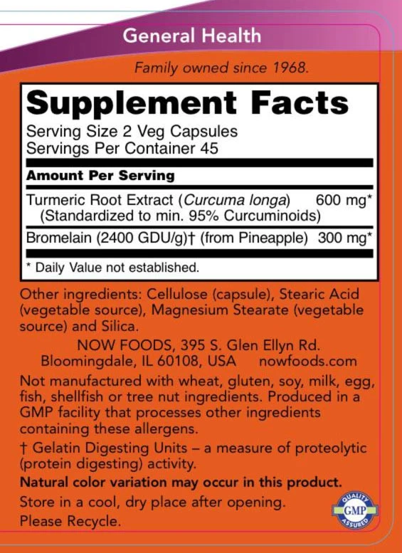 NOW Foods - Turmeric & Bromelain - 90 vcaps