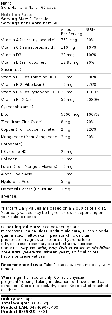 hår og negle - 60 kapsler