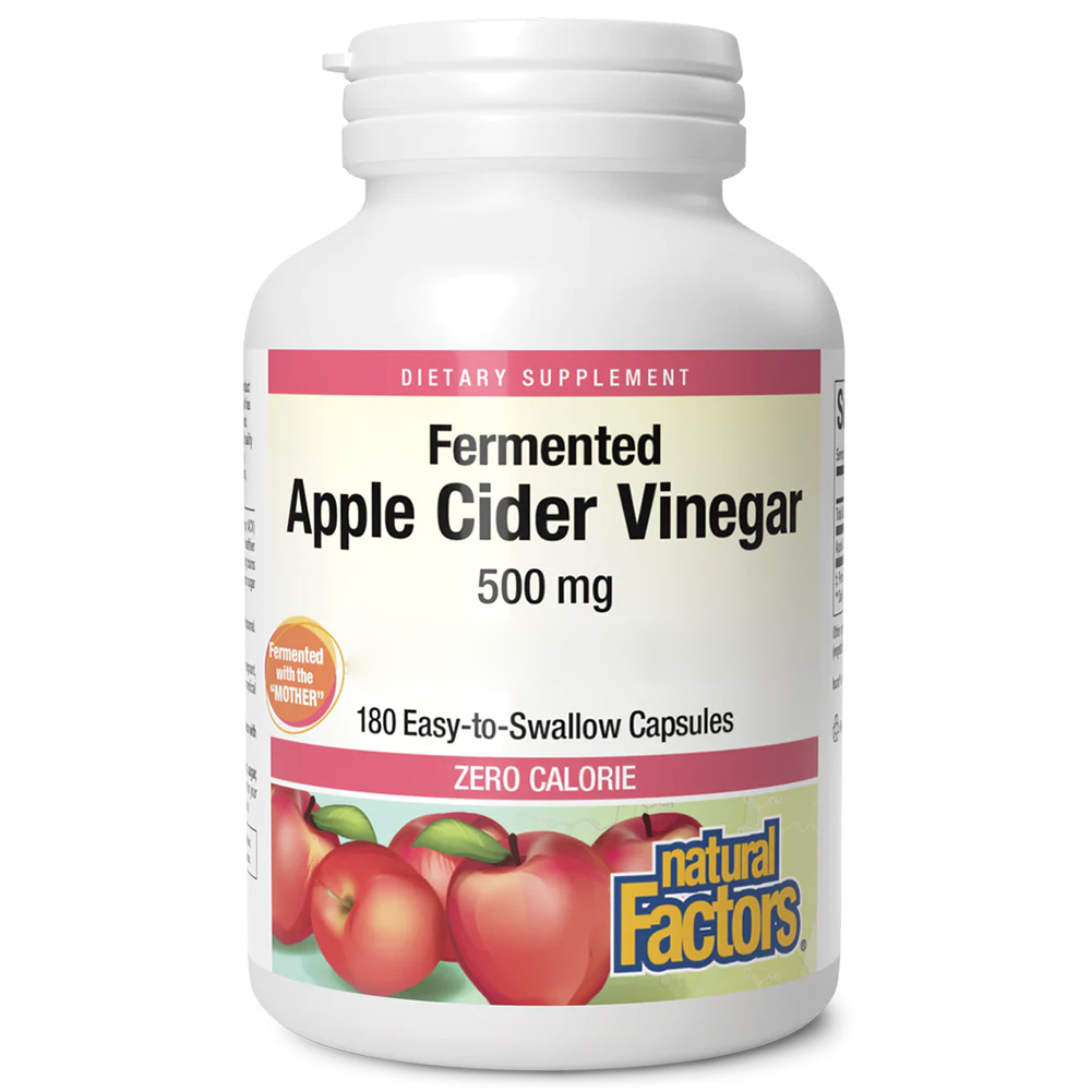 Vinaigre de cidre de pomme Natural Factors 500mg 180 capsules – Image 2