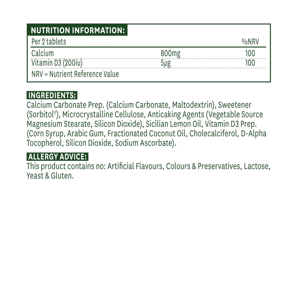 Comprimés à croquer de Calcium 400 mg + Vitamine D de Natures Aid (60 comprimés) – Image 5