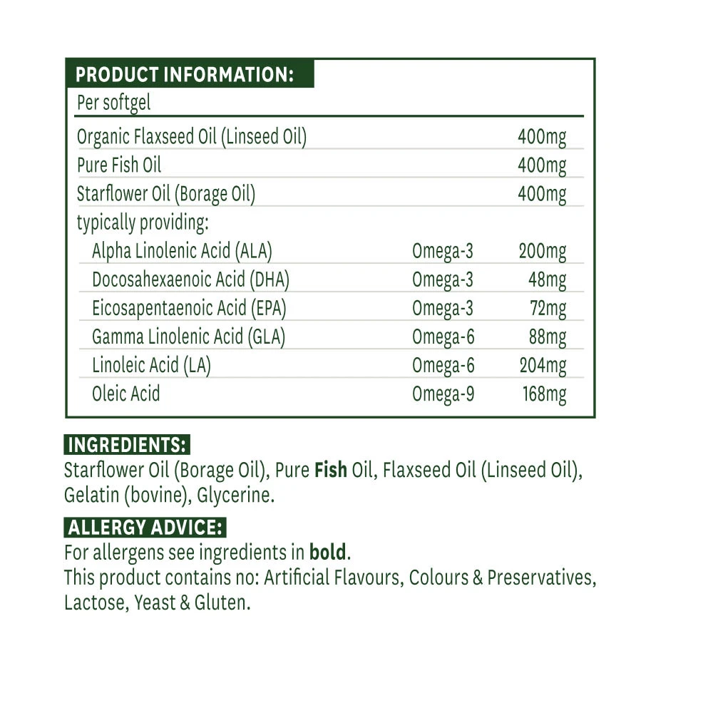 Complément d'acides gras essentiels Natures Aid 1200 mg (Oméga 3, 6 + 9) (90 capsules molles) – Image 5