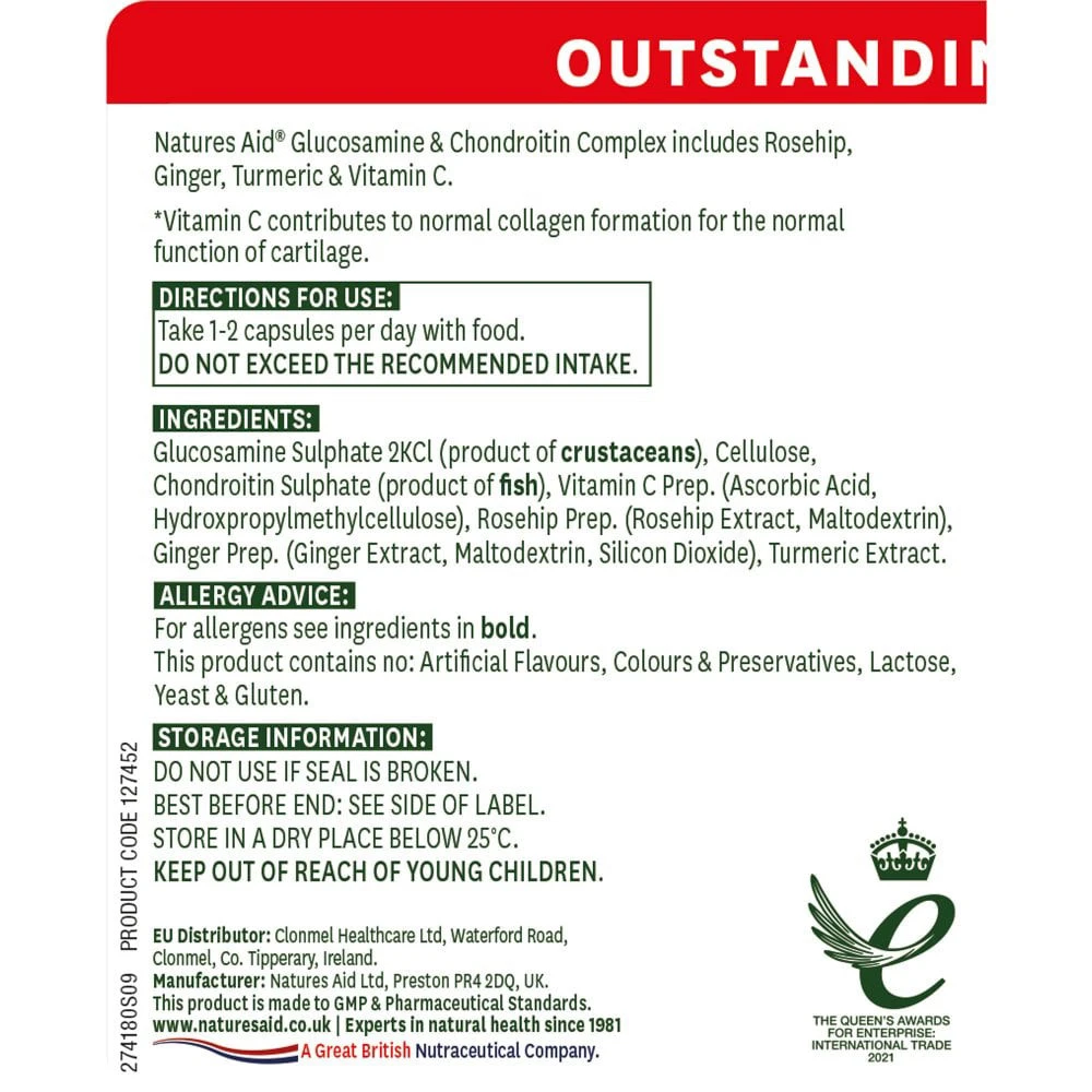 Complexe de Glucosamine et Chondroïtine de Natures Aid (90 capsules) – Image 2