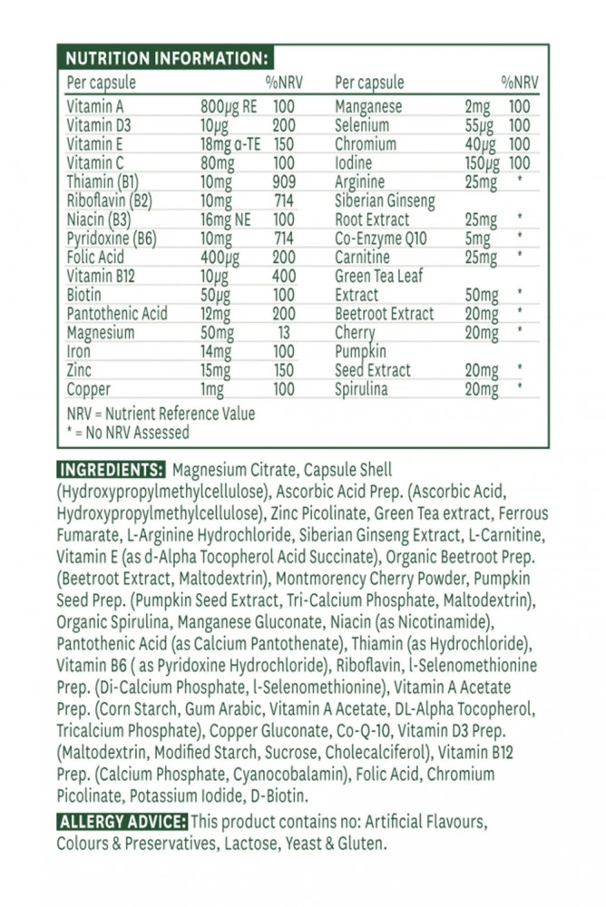 Complément alimentaire multivitaminé et minéral pour hommes Natures Aid (30 capsules) – Image 5