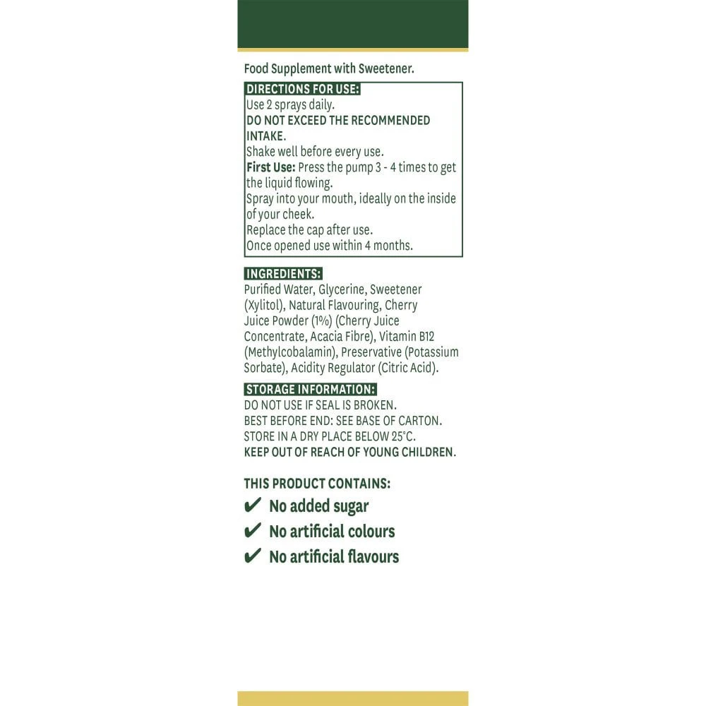 Spray oral quotidien de vitamine B12 Natures Aid (30 ml, cerise) – Image 5