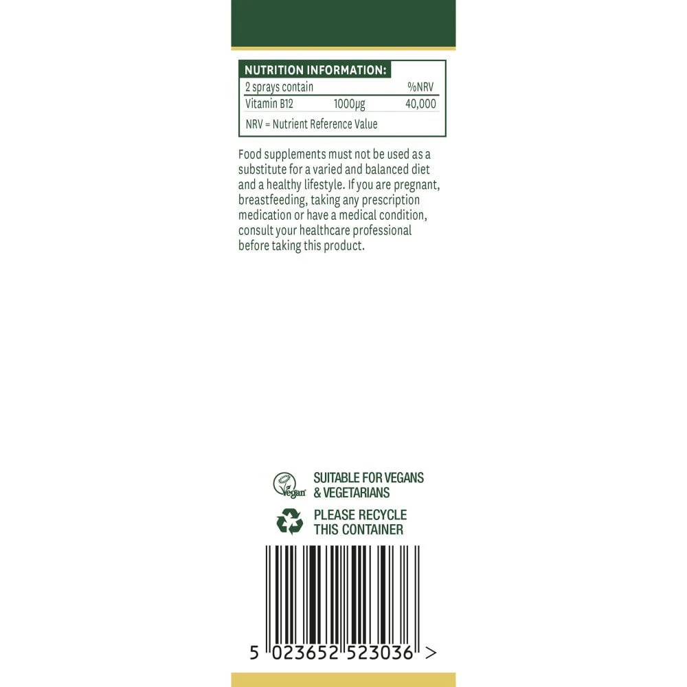 Spray oral quotidien de vitamine B12 Natures Aid (30 ml, cerise) – Image 6