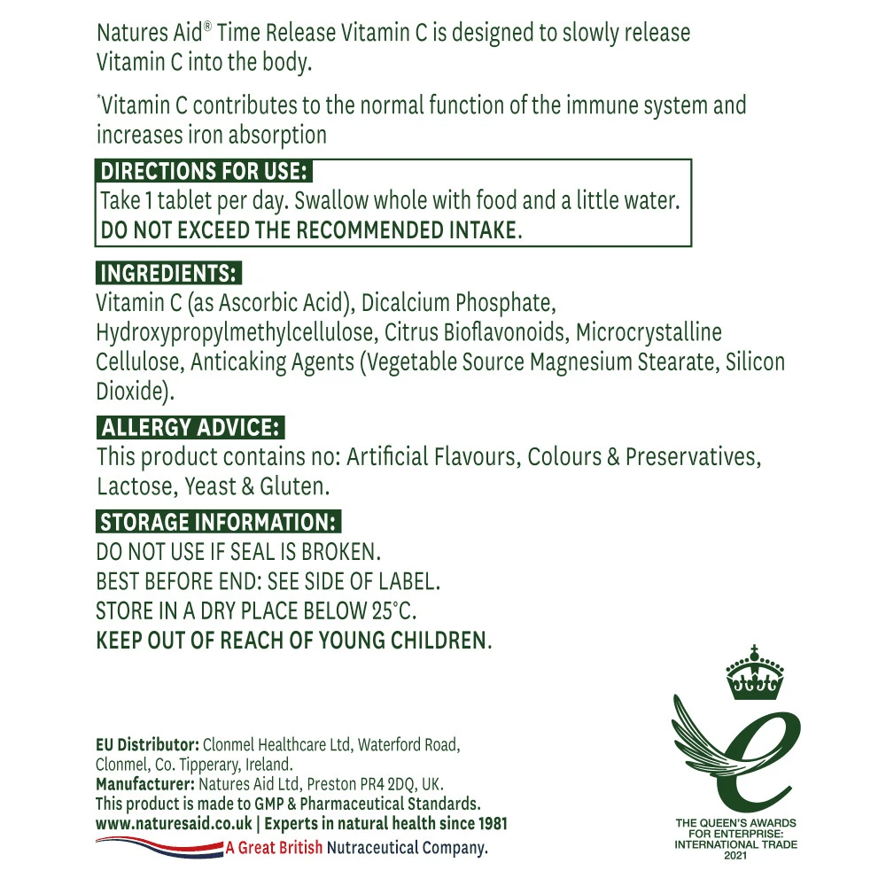 Comprimés à libération prolongée de vitamine C 1000mg Natures Aid (90 comprimés) – Image 4