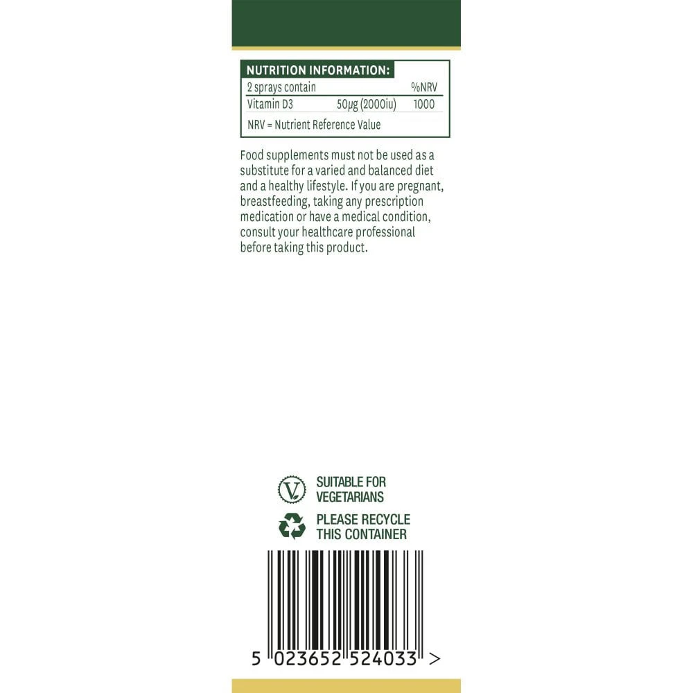 Spray oral quotidien de vitamine D3 Natures Aid (30 ml, saveur orange) – Image 6