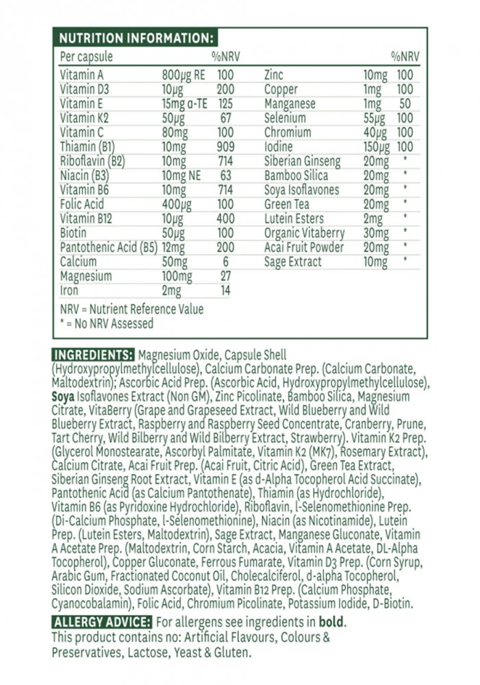 Complément multivitaminé et minéral pour femmes de plus de 50 ans Natures Aid (30 capsules) – Image 5