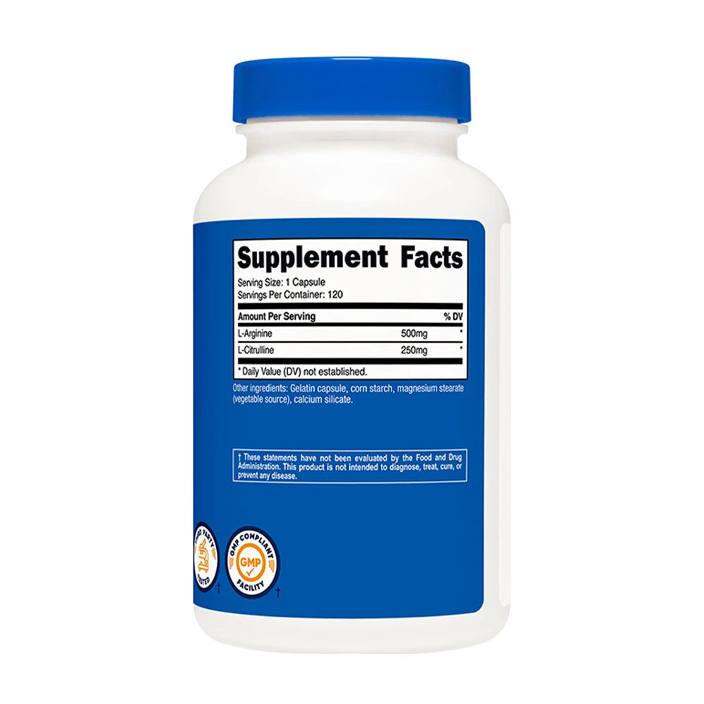 Capsules de complexe L-Arginine L-Citrulline Nutricost (120 capsules) – Image 4