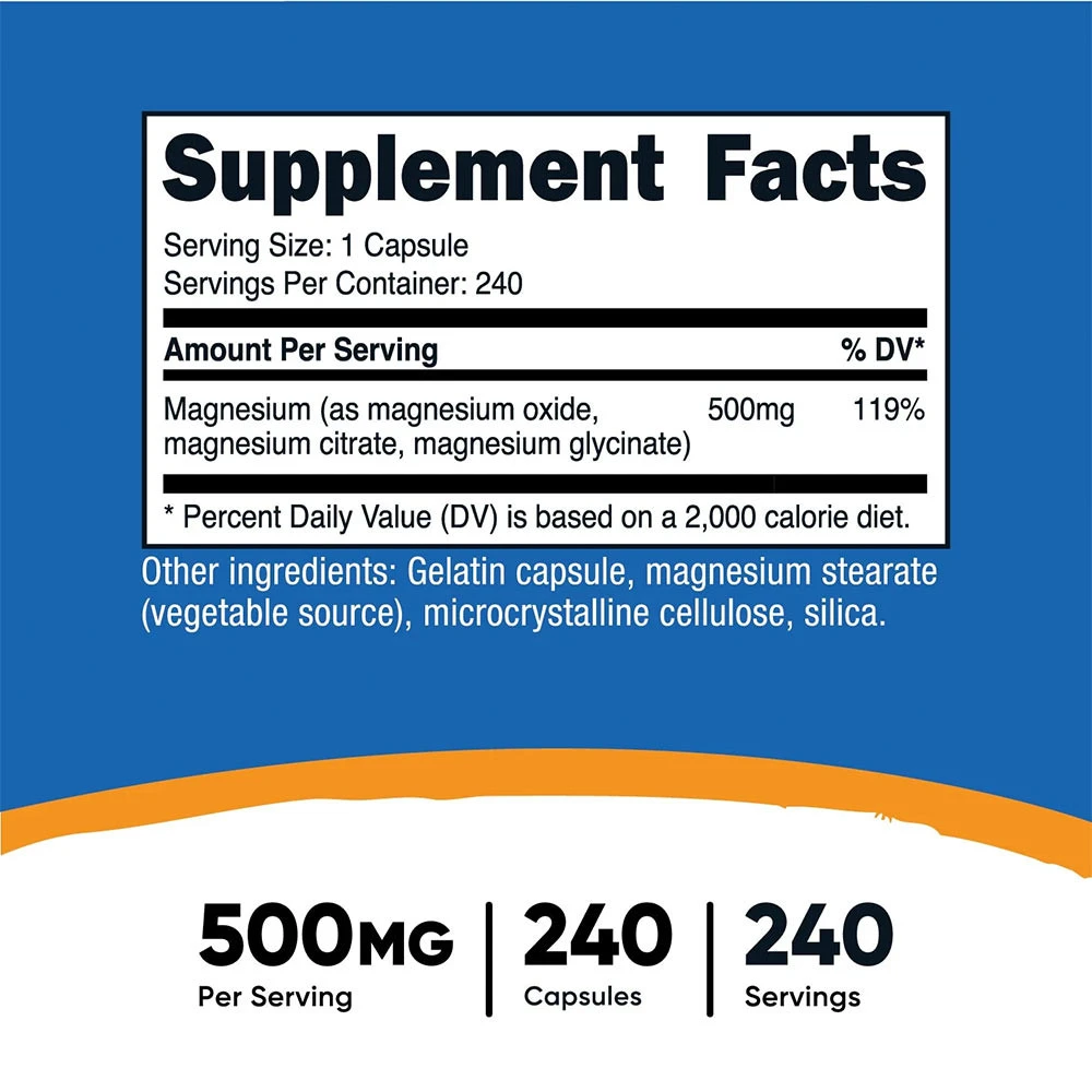 Complexe de magnésium Nutricost 500 mg (240 capsules) – Image 2