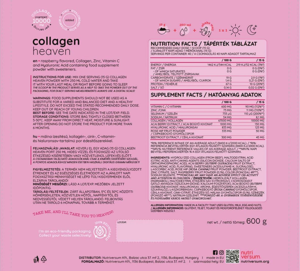 Nutriversum Collagène Céleste (600 g, Framboise) – Image 4