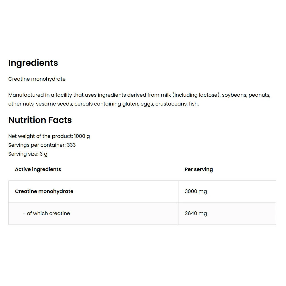 Monohydrate de créatine à 100%, naturel - 1000g – Image 5