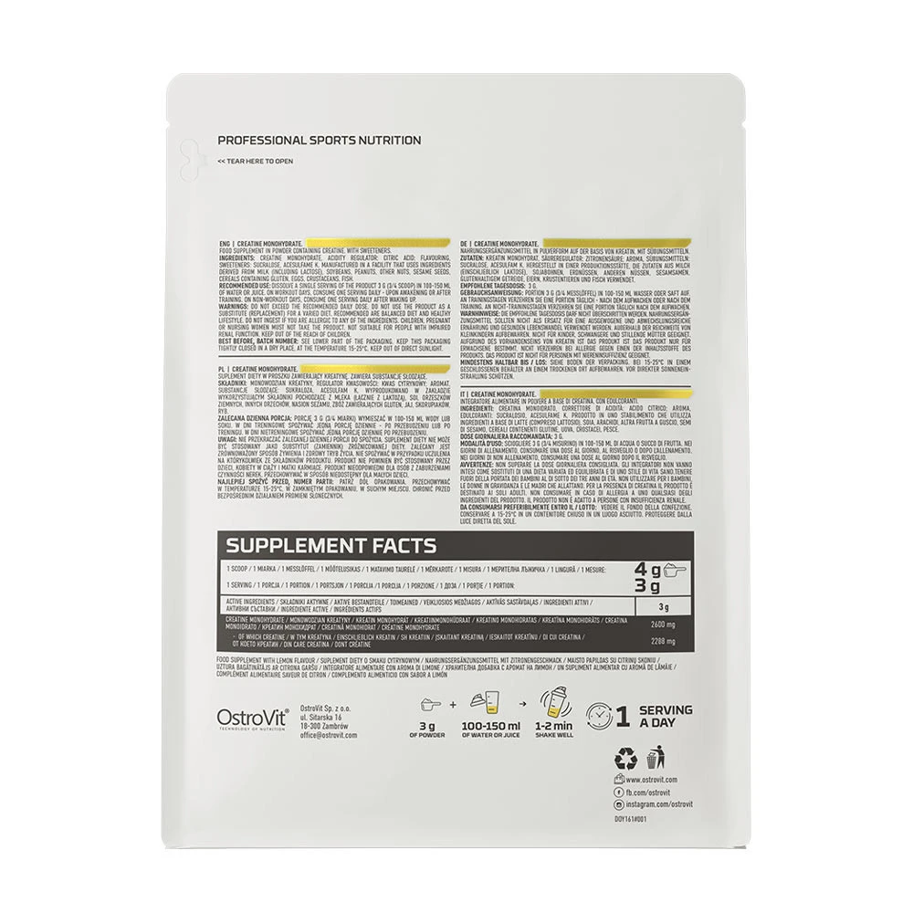 Créatine monohydrate Ostrovit (300 g, citron) – Image 4