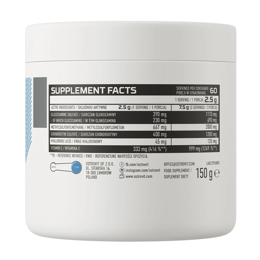 Poudre de Glucosamine + MSM + Chondroïtine Ostrovit (150 g, Framboise) – Image 5