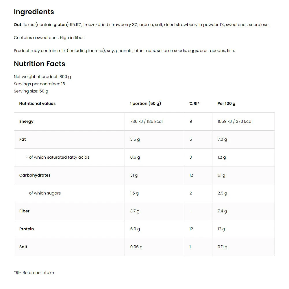 Ostrovit Délicieux Flocons d'Avoine (800 g, Fraise) – Image 6