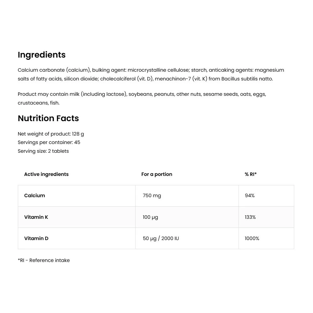 Ostrovit Vitamine D3 + K2 + Calcium (90 comprimés) – Image 2