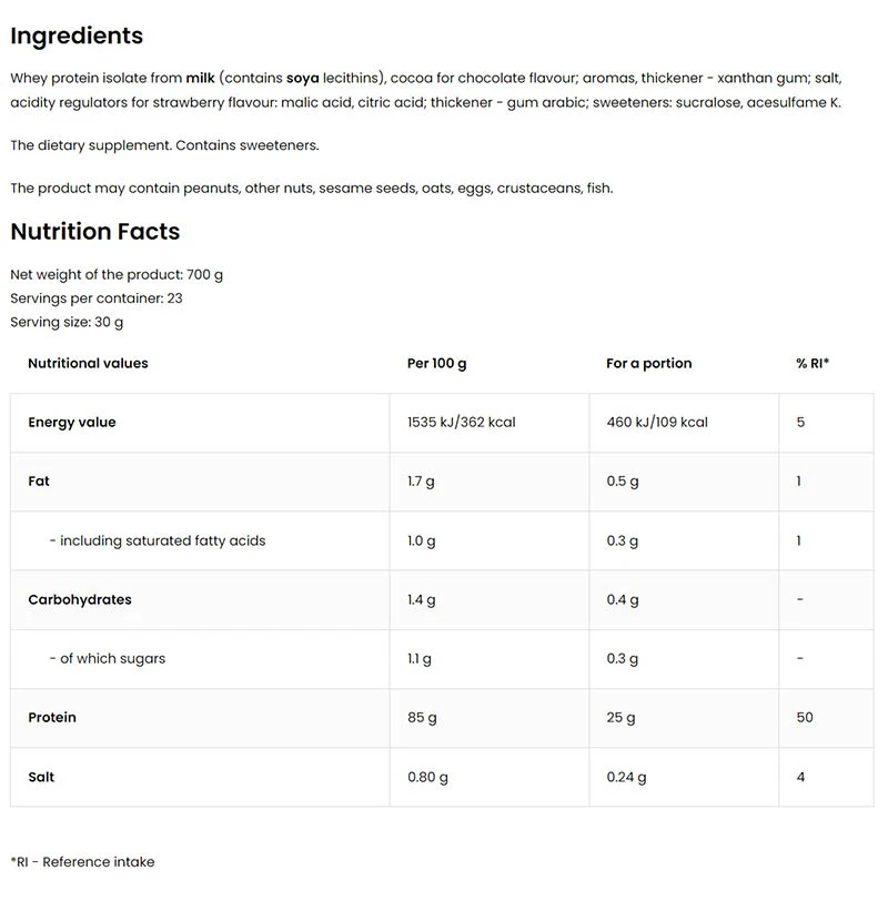 Isolat de protéine de lactosérum Ostrovit (700 g, chocolat) – Image 5