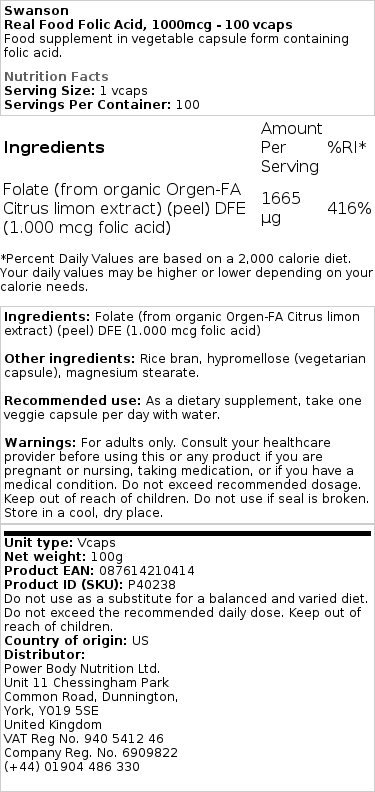 Real Food Folic Acid, 1000mcg - 100 vcaps – Image 3