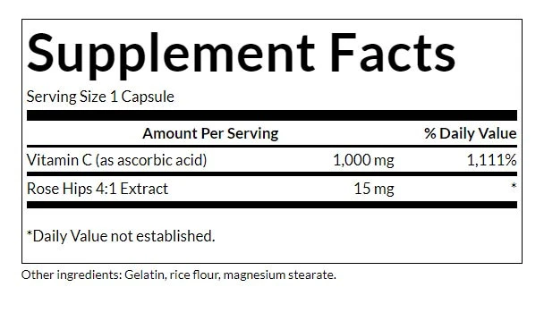 Vitamine C avec extrait de cynorhodon, 1000mg - 90 gélules – Image 2