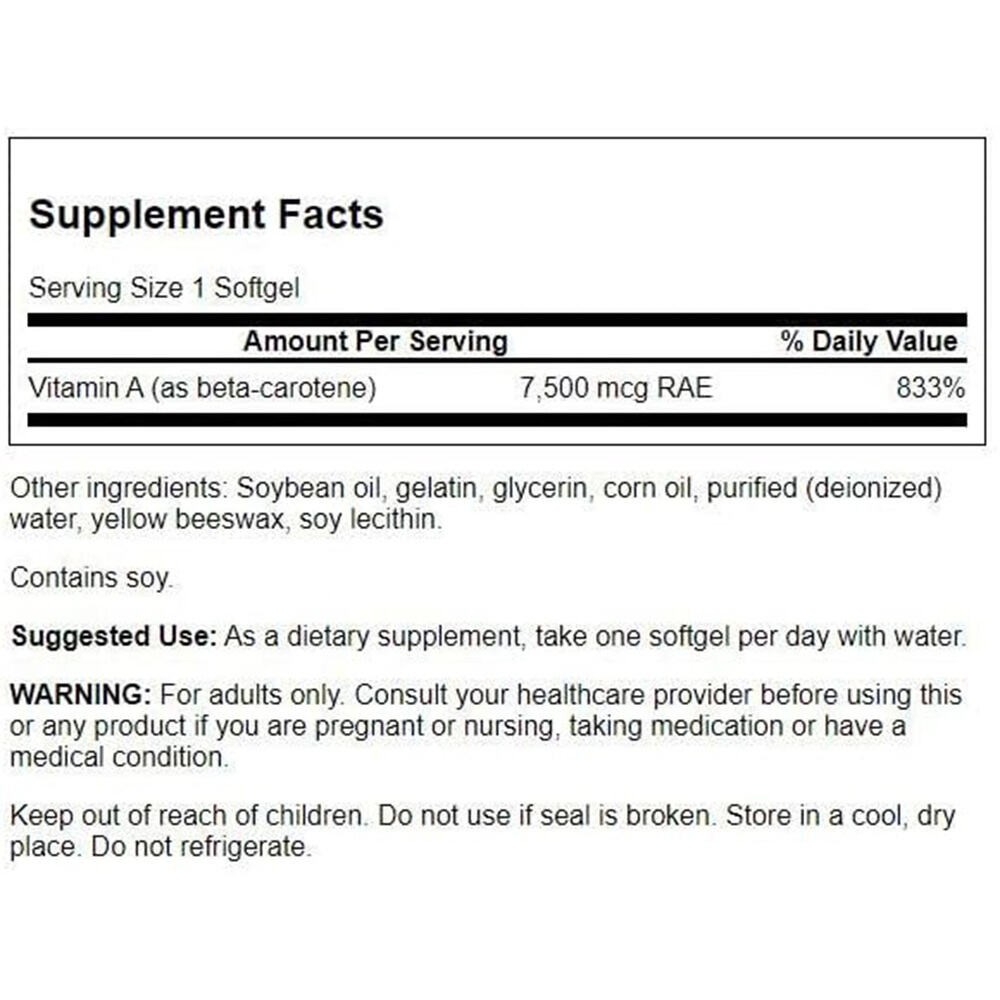 Swanson Bêta-Carotène 25 000 UI (7 500 mcg) 100 capsules molles – Image 3