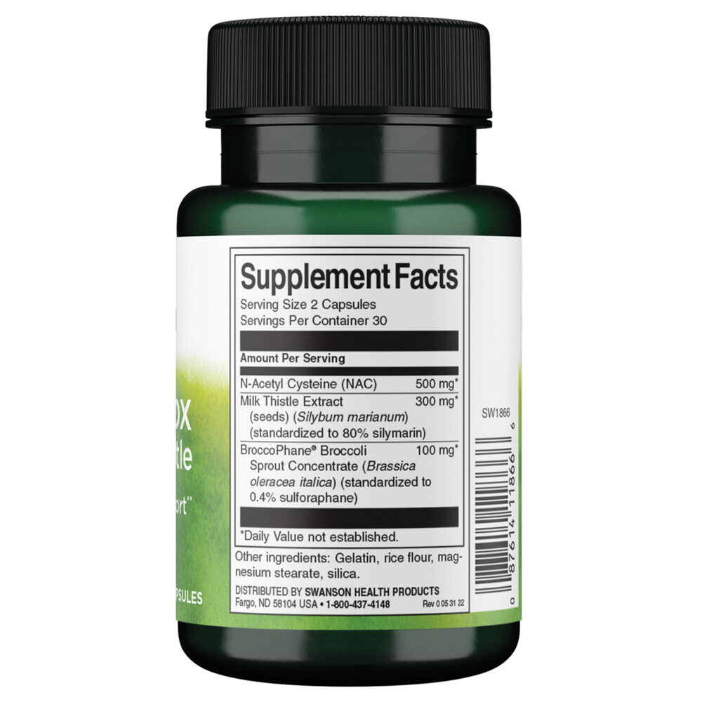 Dépôt de désintoxication NAC Swanson avec chardon-Marie - Avec Broccophane 60 capsules – Image 3
