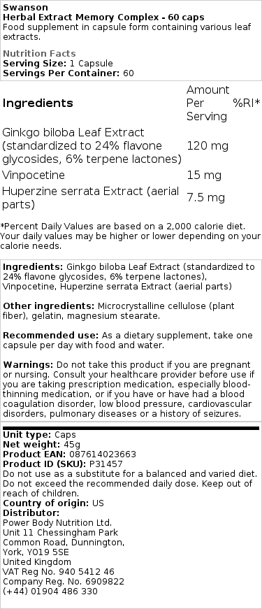 Complexe de mémoire à base de plantes - 60 gélules – Image 2