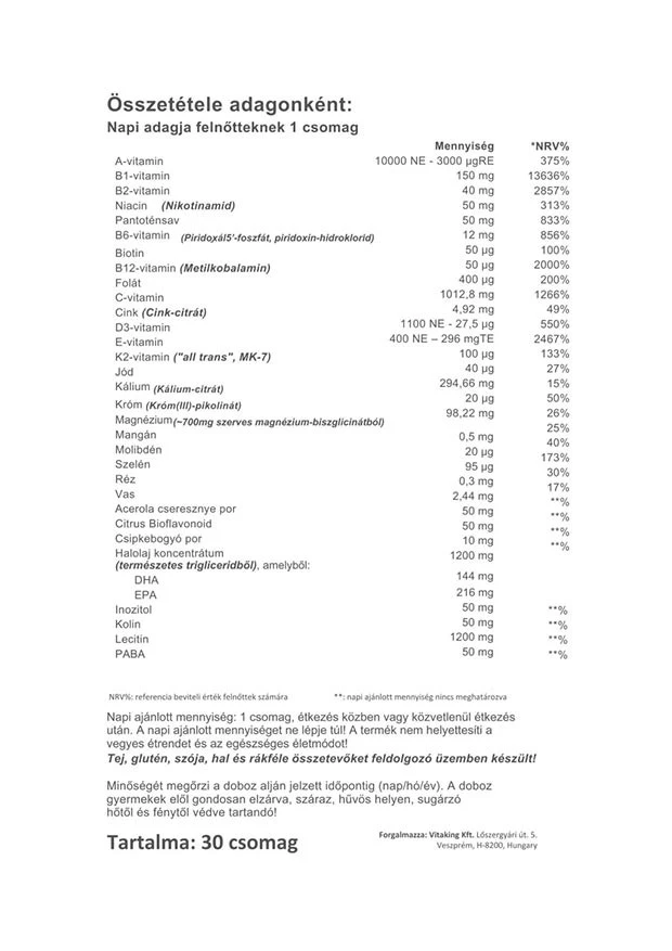 Pack de Multivitamines Vitaking 365 Plus (30 packs) – Image 3