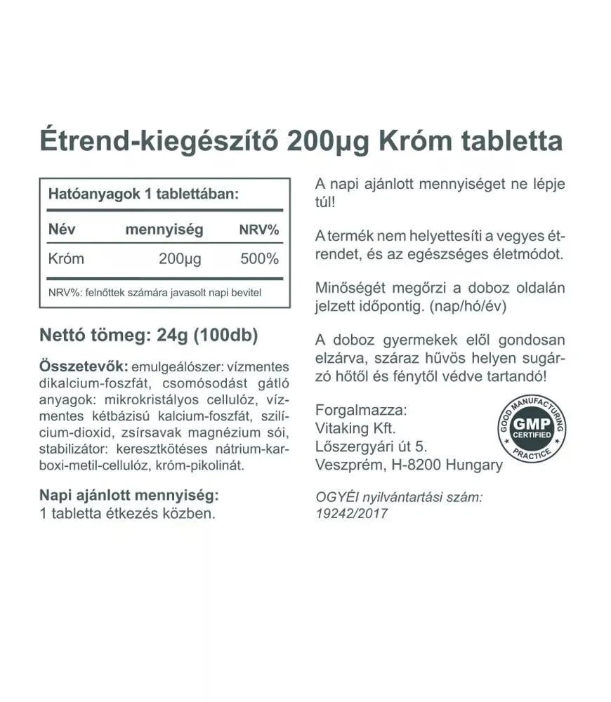 Chromium 200 mcg de Vitaking (100 comprimés) – Image 2